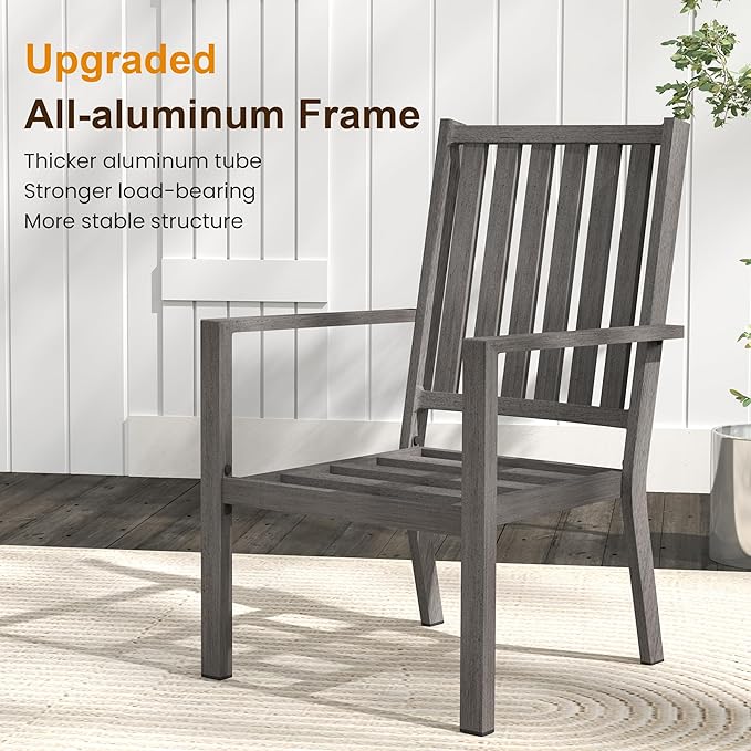 RoyalCraft Aluminum 6 Pieces Patio Dining Sets, Outdoor Dining Table with 4 Chairs and Bench, Outdoor Patio Dining Furniture Set with Removable Cushion for Lawn, Garden, Backyard, Gray