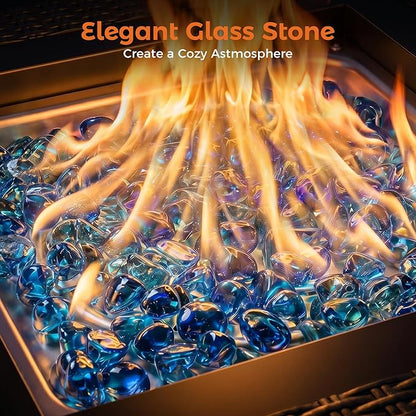 BALI OUTDOORS Gas FirePit Table, 28 inch 50,000 BTU Square Outdoor Propane Fire Pit Table with Lid and Blue Fire Glass