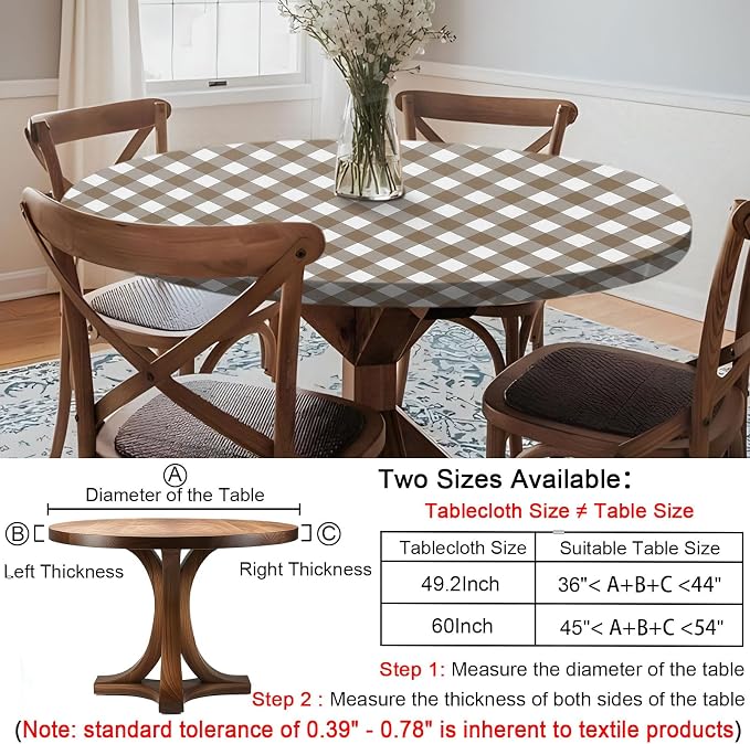 opstellen Fitted Round Tablecloths Reusable Stain Resistant Table Clothes Vinyl Indoor Outdoor Circular Cover for 45-54" Table Dorm kitchen Storage Gifts Summer Autumn Camper Patio Picnic Accessories