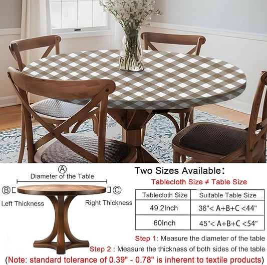 opstellen Fitted Round Tablecloths Reusable Stain Resistant Table Clothes Vinyl Indoor Outdoor Circular Cover for 45-54" Table Dorm kitchen Storage Gifts Summer Autumn Camper Patio Picnic Accessories