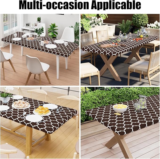 Smiry Picnic Fitted Table Cover, 6 Foot Flannel Backed Vinyl Tablecloth | Waterproof Elastic Stretch Table Cloth, Wipeable Plastic Tablecloth for Camping, Indoor & Outdoor (Coffee, 30" x 72")