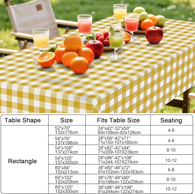 Smiry Picnic Table Cloth, Vinyl Tablecloths with Flannel Backing, 60"x84" | Waterproof Rectangle Table Cloth, Wipeable Buffalo Plaid Table Cover for Indoor and Outdoor (Gold & White)