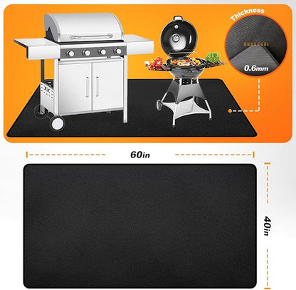 60" x 40" Grill Mats for Outdoor Grill, 2000°F Fireproof Under Grill Mat, Double-Sided Silicone Grill Pads for Deck Protector, Waterproof Oil-Proof BBQ Grill Matt for Fire Pit, Black