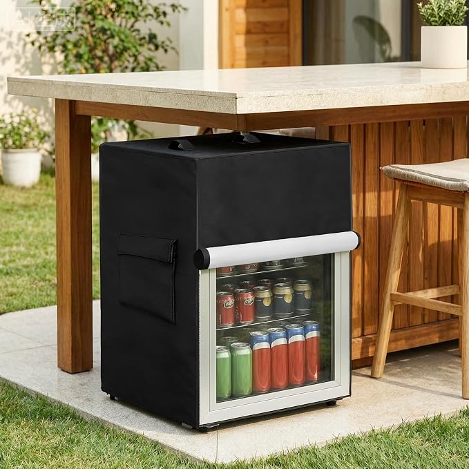 Mini Fridge Cover for Outside Small Beverage Refrigerator,21"Wx22"Dx31"H | Heavy Duty 600D,100% Waterproof,Dustproof,For Outdoor 4.5 Cu Ft Mini Wine Beer Drink Fridge,Black