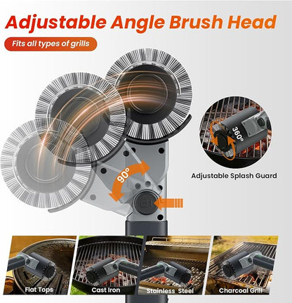 Electric Grill Brush for Outdoor Grill,150Mins Runtime BBQ Grill Cleaner with 3 Heads,3-Speed Control&Angle Adjust,Safe for Cast Iron/Stainless-Steel Grates,Ideal BBQ Gifts for Men/Dad