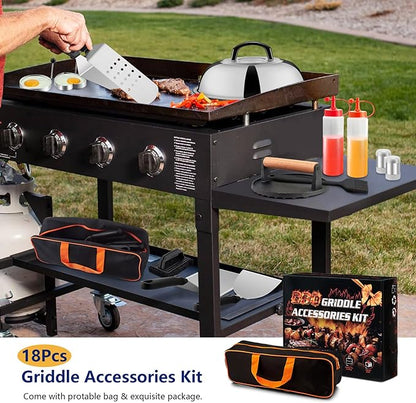 18Pcs Griddle Accessories Kit for Blackstone, Joyfair Flattop Grilling Accessory Set with Smash Burger Press, Stainless Steel Spatula Tools with Basting Cover for Outdoor BBQ Cooking (PP Handles)