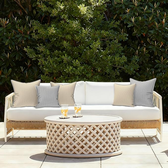 LVTXIII Outdoor/Indoor Throw Pillows, Decorative Patio Accent Pillows, Fluffy Water Repellent Garden Cushions for Home Patio Coach Sofa Use, 18×18 Inch, Pack of 2, Strip Grey
