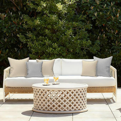 LVTXIII Outdoor/Indoor Pillow Covers, Patio Fade Resistant Throw Pillow Covers ONLY, Waterproof Farmhouse Accent Cushion Cases for Sofa Patio Couch Decoration 18"x18" Set of 2, Strip Grey