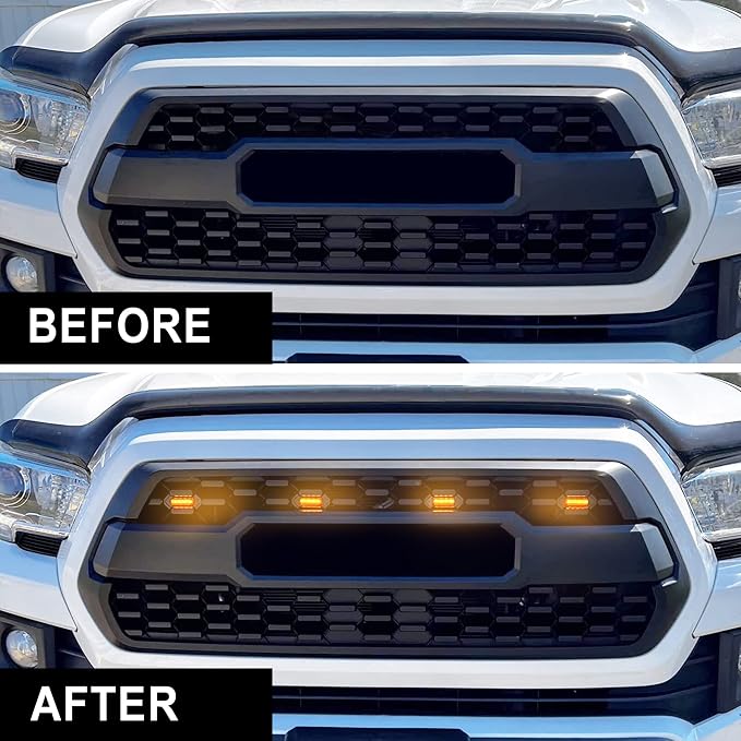 Seven Sparta 4 PCS Grill Led Lights with Fuse Adaptor Compatible with 2016-2023 Toyota Tacoma TRD Pro OEM Front Grille (Amber Light with Black Shell)