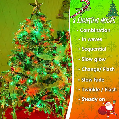 YEGUO 165ft 500 LED Red and Green Christmas Lights Outdoor Waterproof, Clear Wire String Lights Indoor Plug in, 8 Modes Clear Wire Twinkle Tree Light for Xmas Party Garden