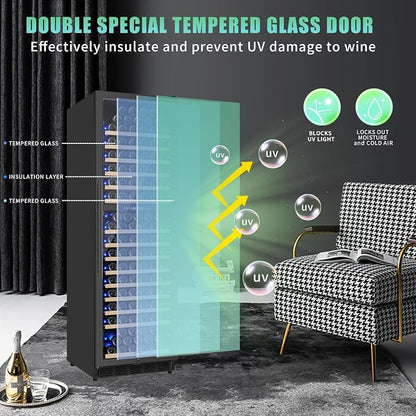 200 Bottle Dual Zone Wine Fridge, 24 Inch Large Wine Cooler Refrigerator Built-In or Freestanding, Tall Wine Cooler with Upgraded Compressor, Temperature Memory, Low Noise and Fast Cooling
