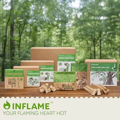 Inflame Fire Starters 70 pcs - Fire Starters for Campfires, Charcoal, Grill, BBQ, Fireplace, Chimney, Woodstove - Waterproof, Weather-Resistant - Natural Wood Starters