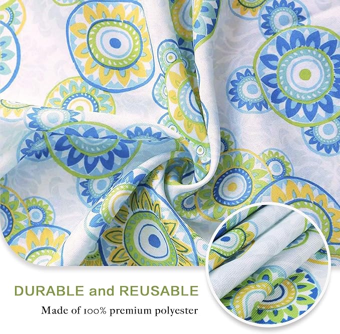 UMINEUX Outdoor Tablecloth with Umbrella Hole and Zipper, Spring/Summer Waterproof Table Cover for Picnic/BBQ/Garden(60" Round,Blue&Green)