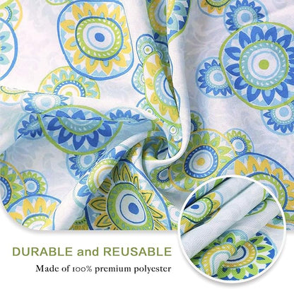 UMINEUX Outdoor Tablecloth with Umbrella Hole and Zipper, Spring/Summer Waterproof Table Cover for Picnic/BBQ/Garden(60" Round,Blue&Green)