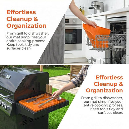 Silicone Grill Mat Compatible with Blackstone,Heat Resistant,16 x 11.5 Inches,Three-Zone Design with Storage Compartment, Dishwasher Safe (Orange)