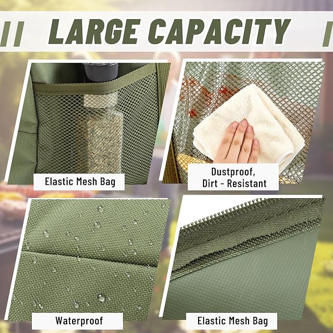 24" Grill Tool Storage Bag, Heavy Duty Waterproof BBQ Tools Bag, 24" x 8" x 8", Large Grill Utensil Storage Caddy with Pockets, BBQ Accessories for Outdoor Barbecue, Camping, Hiking(Green)