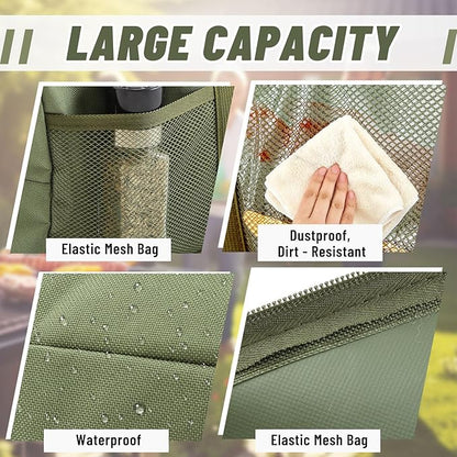 24" Grill Tool Storage Bag, Heavy Duty Waterproof BBQ Tools Bag, 24" x 8" x 8", Large Grill Utensil Storage Caddy with Pockets, BBQ Accessories for Outdoor Barbecue, Camping, Hiking(Green)