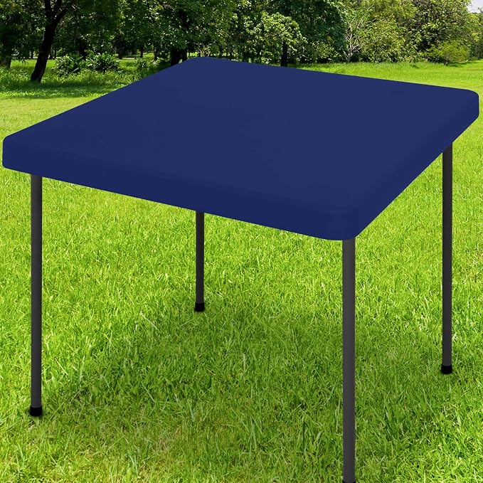 Smiry Rectangle Tablecloth, Elastic Fitted Flannel Backed Vinyl Tablecloths for 3ft Folding Tables, Waterproof Wipeable Table Covers for Indoor, Outdoor, Camping and Picnic (Navy, 34"x34")