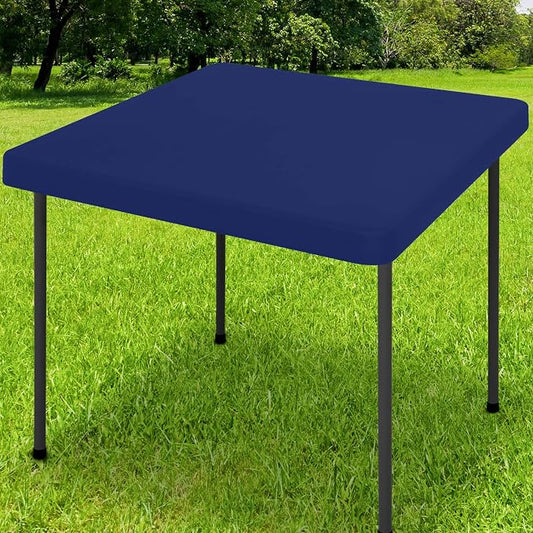Smiry Rectangle Tablecloth, Elastic Fitted Flannel Backed Vinyl Tablecloths for 3ft Folding Tables, Waterproof Wipeable Table Covers for Indoor, Outdoor, Camping and Picnic (Navy, 34"x34")