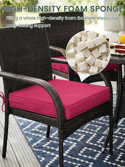 Outdoor Chair Cushion 19 x 19 x 4 Inches Patio Furniture Outdoor Waterproof Seat Cushion, Patio Chair Cushion with Handles and Ties, Square Dining Chair Cushion Set of 2, Pink