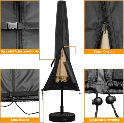 Patio Umbrella Cover for 13'-15' Double-Sided Umbrella, Upgraded 600D Heavy Duty Outdoor Umbrella Covers with Support Pole and Zipper