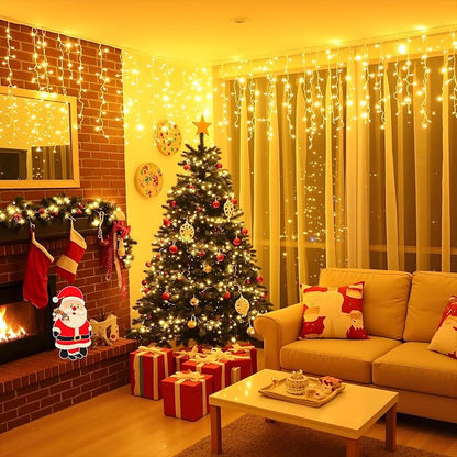 Icicle Lights for Outside 99ft 1216 LED Warm White Christmas Lights Outdoor | Plug in Icicle Christmas Lights 8 Modes Waterproof with 228 Drops for Party, Holiday, Wedding, Christmas Decoration
