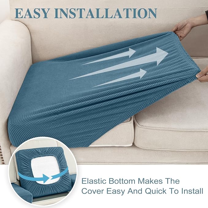 LA MEACK Couch Cushion Covers Seat Cushion Cover Stretch Couch Cover Separate Sectional Sofa Slipcovers Furniture Protector(3 Pieces for Seat or Sofa Backrest, Blue)