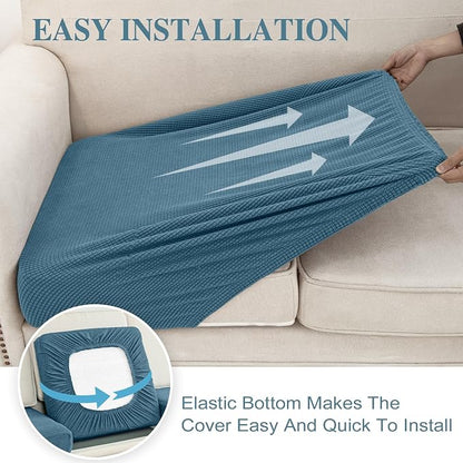 LA MEACK Couch Cushion Cover Seat Cushion Cover Stretch Armchair Cover Separate Sectional Sofa Slipcovers Furniture Protector(1 Piece for Seat or Sofa Backrest, Blue)