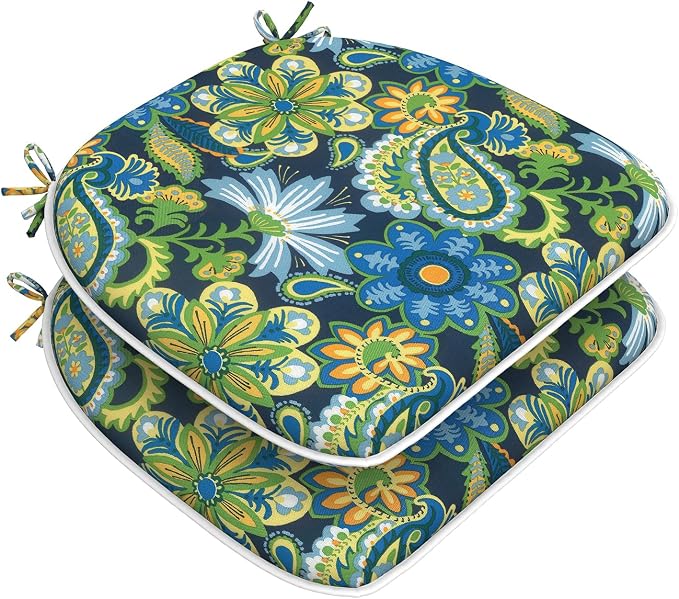 DYTXIII Set of 2 Outdoor Chair Cushions with Ties, Water Repellent Patio Chair Pads 17"x 16" for Outdoor Furniture, Round Corner Seat Cushions for Garden Yard Kitchen Flower Child