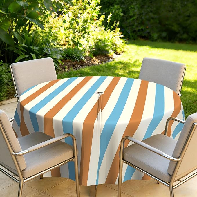 Outdoor Tablecloth with Umbrella Hole Elegant Zipper Patio Table Cloth for Outdoor Patio Garden Yard Decor