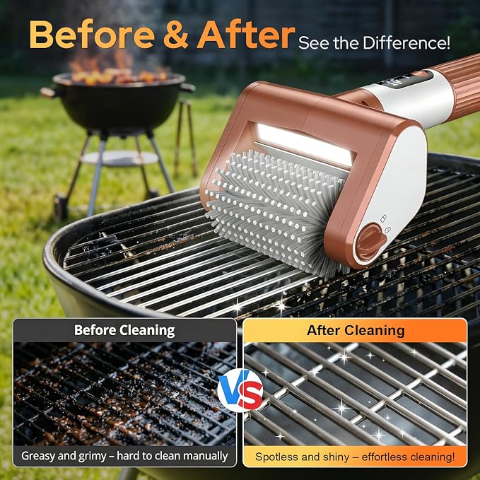 𝑵𝒆𝒘𝒆𝒔𝒕-𝑮𝒆𝒏 Electric Grill Brush, BBQ Grill Cleaner with Digital Display, Variable Speed Cordless Rotary Grill Brush, Replaceable Heads Grill Cleaning Brush for Barbecue Grates