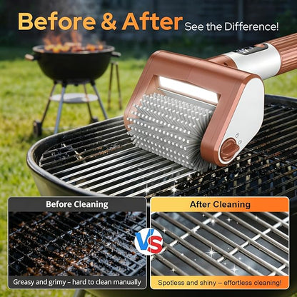 𝑵𝒆𝒘𝒆𝒔𝒕-𝑮𝒆𝒏 Electric Grill Brush, BBQ Grill Cleaner with Digital Display, Variable Speed Cordless Rotary Grill Brush, Replaceable Heads Grill Cleaning Brush for Barbecue Grates