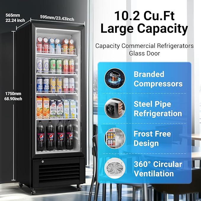 BODEGACOOLER Commercial Beverage Refrigerator, 264 cans & 120 Bottles Display Fridge, Soft LED Light & Automatic Defrost, Commercial Merchandiser Refrigerators,For Office,Home,Garage,Gym,Shop,Man cave