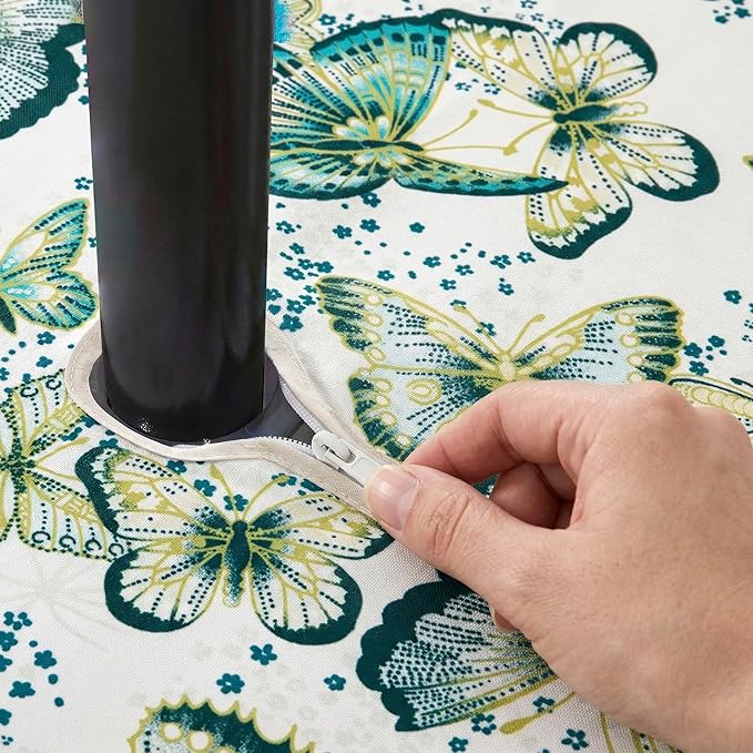 Lamberia 60" Round Patio Tablecloth with Umbrella Hole and Zipper, Waterproof Outdoor Table Cover for Patio, Backyard, BBQ, Picnic & Indoor Dining, Washable Polyester Circular Tablecloth