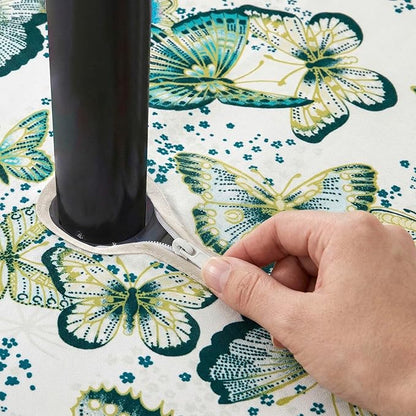 Lamberia 60" Round Patio Tablecloth with Umbrella Hole and Zipper, Waterproof Outdoor Table Cover for Patio, Backyard, BBQ, Picnic & Indoor Dining, Washable Polyester Circular Tablecloth
