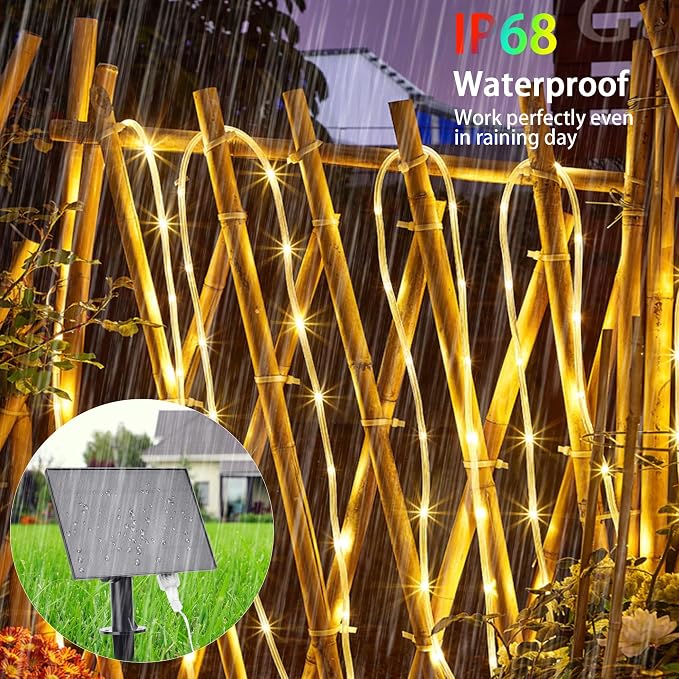 Solar Rope Lights Outdoor Waterproof 66Ft LED String Light with Remote | 200 LEDs 18 Colors Changing Solar Powered & USB Trampoline Light, RGB Strip Fairy Lighting for Outside Pool Christmas Decor