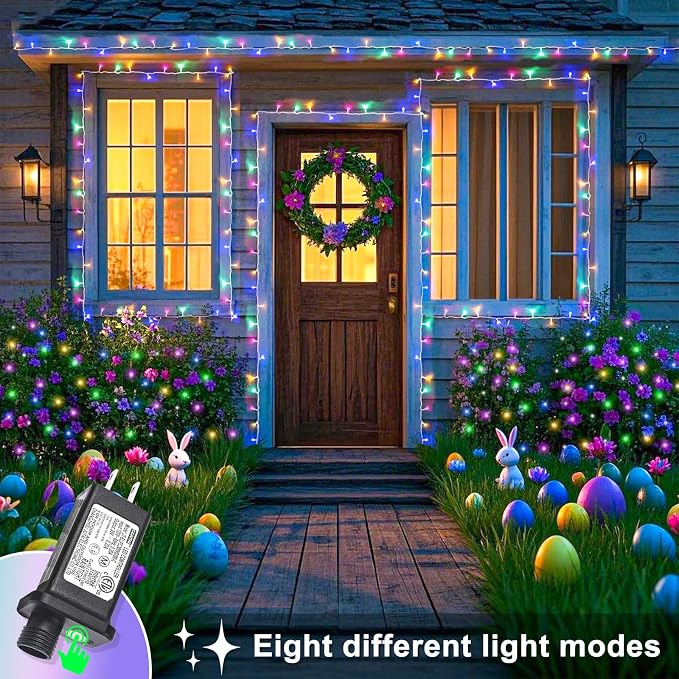262FT 800 LED Outdoor String Lights, Pastel Multicolor Christmas Lights | Plug in Waterproof 8 Modes Clear Wire String Twinkle Lights for Bedroom Easter Outside Patio Yard Xmas Party Decorations