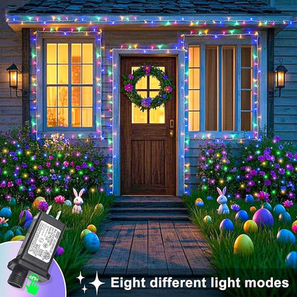 262FT 800 LED Outdoor String Lights, Pastel Multicolor Christmas Lights | Plug in Waterproof 8 Modes Clear Wire String Twinkle Lights for Bedroom Easter Outside Patio Yard Xmas Party Decorations
