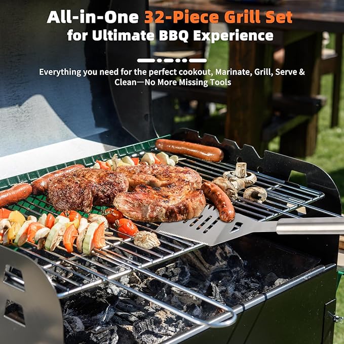 28PCS Stainless Steel BBQ Grill Accessories Set, Grilling Gifts for Men Birthday Father's Day, Portable Multifunction Grilling Utensils Tools Kit with Storage Bag for Outdoor Grill Camping BBQ Party