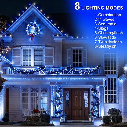 kemooie 500 LED Blue and White Christmas Lights, 164FT 8 Lighting Mode with Memory Plug in Christmas Tree Lights, for Outdoor Birthday Christmas Party Garden Balcony Decorations (Blue and White)