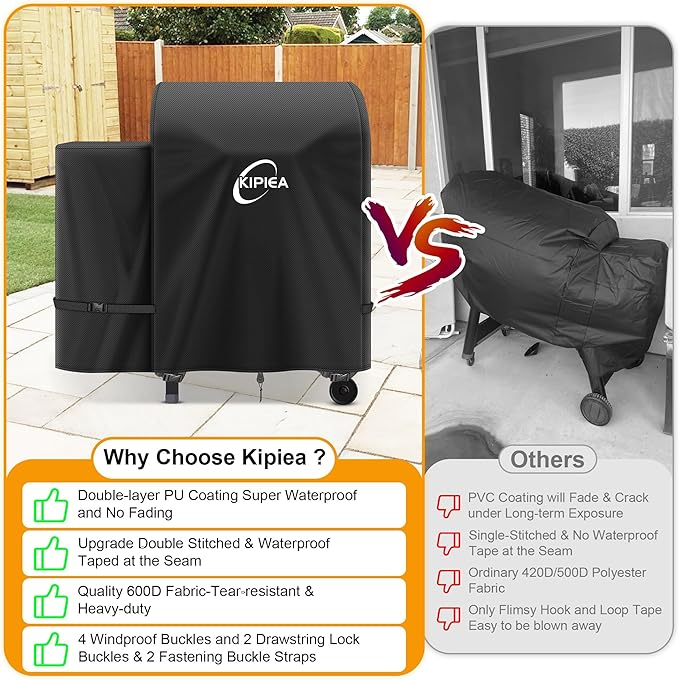 Kipiea 600D Heavy Duty Grill Cover for Traeger Tailgater 20, Waterproof Wood Pellet Smoker Cover with Windproof Buckles, Pellet BBQ Grill Covers for Outside Anti-UV, No Tear, No Fading