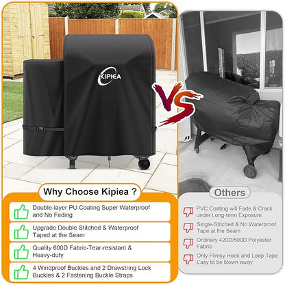 Kipiea 600D Heavy Duty Grill Cover for Traeger Tailgater 20, Waterproof Wood Pellet Smoker Cover with Windproof Buckles, Pellet BBQ Grill Covers for Outside Anti-UV, No Tear, No Fading