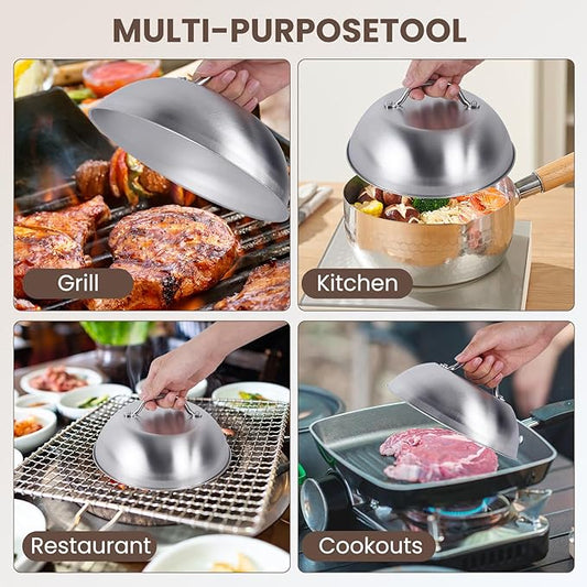9” Blackstone Basting Cover Lid Dome for Griddle Cooking Basting, Griddle Accessories for Enhanced Flavor and Steaming Vegetables + 9.7" Spatula Steak Grill Tongs for Flipping Barbecue