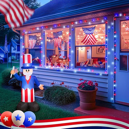 JMEXSUSS 2 Pack Red White and Blue Lights Outdoor, Each 33ft 100 LED | 4th of July Lights Battery Operated, 8 Modes Patriotic Decorations for Indoor outside Independence Day American Flag Holiday