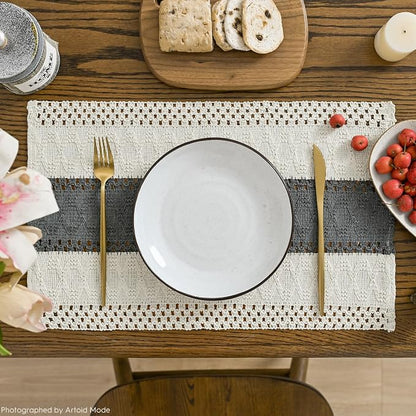 Artoid Mode Dark Grey Farmhouse Rustic Placemats Set of 6,12x18 Inch Seasonal Holiday Hollow Table Mats Party Kitchen Dining Decoration