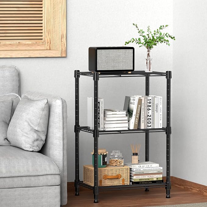 M MZG 450 lbs Steel Storage Shelving 3-Tier Utility Shelving Unit Steel Organizer Wire Rack for Home,Kitchen,Office (11.8" D x 17.7" W x 26.3" H) (Pack of 2)