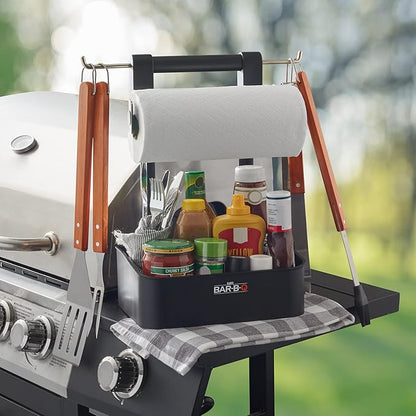 Mr. Bar-B-Q Collapsible BBQ Grilling Caddy w/Extended Hook, Store All Grilling Accesories in One Place, BBQ Caddy for Outdoor Barbecue, Camping Trip, Roller Towel Holder, Kitchen Storage Organizer