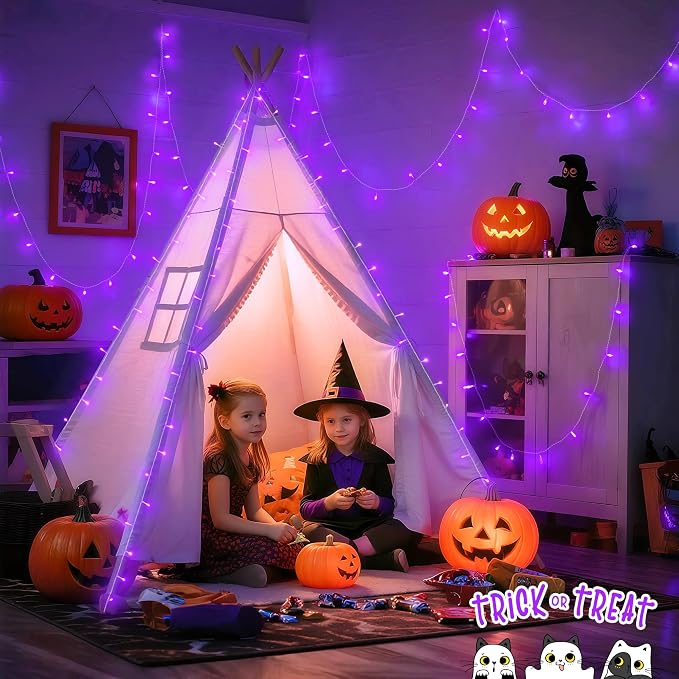 JMEXSUSS 33ft 100 LED Purple Halloween Lights Battery Operated, Waterproof | Halloween Decorations Lights with Remote Indoor Outdoor, Purple String Lights for Halloween Tree Room Proch Yard XMAS Decor