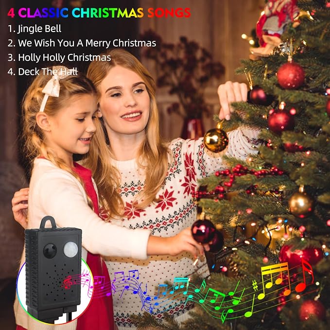 MZD8391 105FT 300LED Christmas Light, Christmas Tree Lights with Music | Multicolor, Motion Sensor, Play 4 Christmas Songs, Waterproof, UL Listed, 6 Light Modes, End To End Connect, Outdoor Indoor