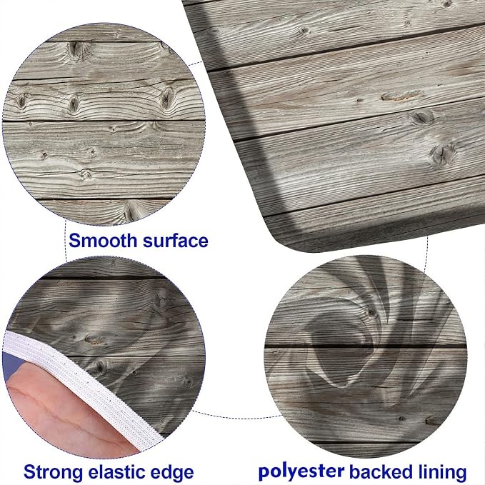 Yellow Sunflower Picnic Table Cover with Bench Covers, Vintage Wood Grain with Sunflower Print Elastic Polyester Backing Oblong Fitted Table Cloths, 72x28 In, for Outdoor/BBQ/Camping Use, 3 Pcs Set